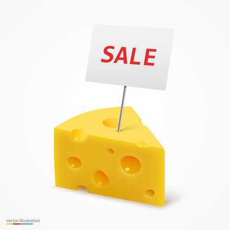 Triangular piece of cheese sale Vector illustration artのイラスト素材