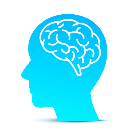 Silhouette head with the brain on the blue background Vector illustrationのイラスト素材