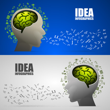 Head with brain logic letters voice, Talking head with icons art Vector illustrationのイラスト素材