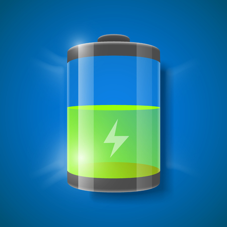Vector illustration of detailed glossy battery level indicator. Halfのイラスト素材