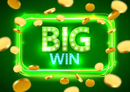Big win. Shining Retro Banner with Flying Coins. Casino concept. Vector illustrationのイラスト素材