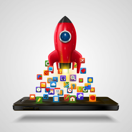 Mobile icons app rocket on the white background. Vector illustrationの写真素材