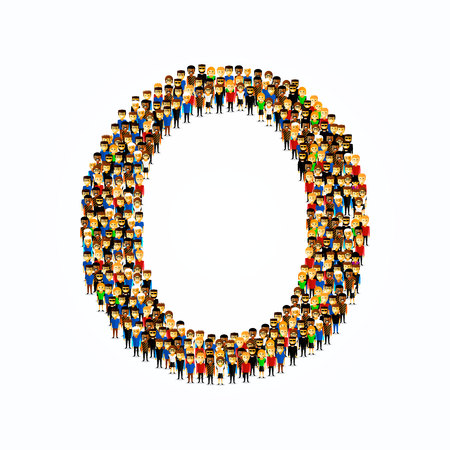 A group of people in the shape of English alphabet letter O on light background. Vector illustration.の写真素材