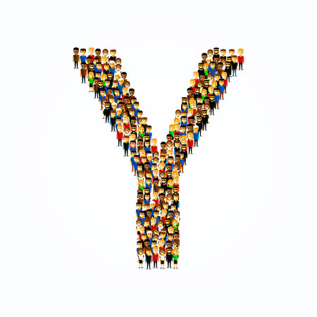 A group of people in the shape of English alphabet letter Y on light background. Vector illustration.の写真素材