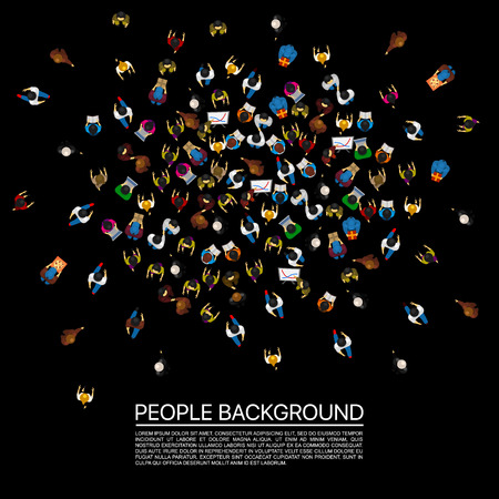 Big people crowd on black background. Vector illustration.のイラスト素材