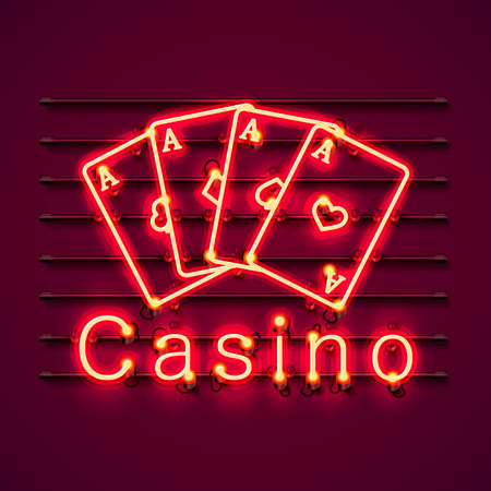 Casino neon signboard, text banner. Vector illustration