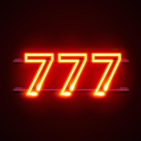 Casino 777 neon signboard, Winner triple sevens, Casino jackpot icon, lucky number, Vector...
