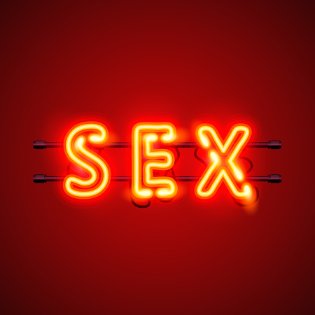 Neon banner sex text on the red background. Vector illustrationの写真素材