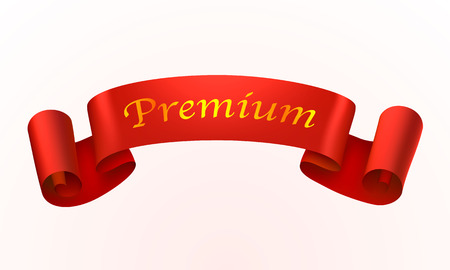 Ribbon of red color with an inscription premium . Vector illustrationの写真素材