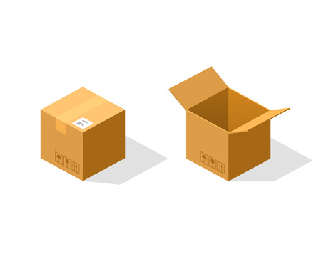 Open and closed paper box isometric. Vector Illustrationの写真素材