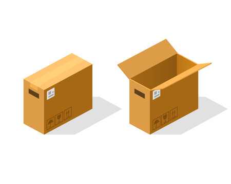 Open and closed paper box isometric. Vector Illustrationの写真素材