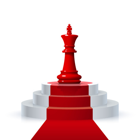 Chess piece of the winner on the podium on the white background . Vector illustrationの写真素材