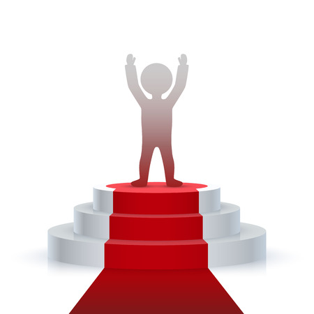 Winner on the podium, hands on top on the while background . Vector illustrationの写真素材