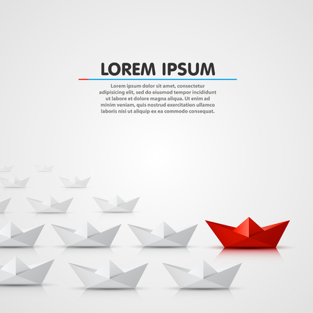 Leader paper boat different, red object. Vector illustrationの写真素材