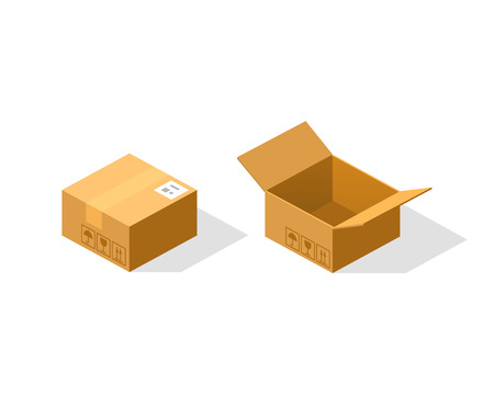 Open and closed paper box isometric. Vector Illustrationの写真素材