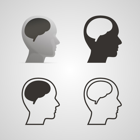 Silhouette head with the brain set. Vector illustrationの写真素材