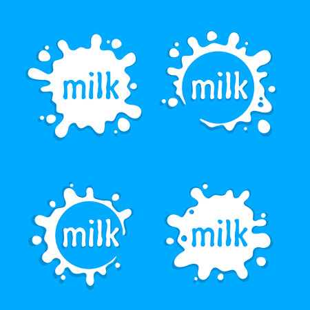Milk labels blot sign, Milk set splashing, Vector illustrationの写真素材