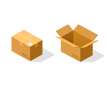Open and closed paper box isometric. Vector Illustrationの写真素材