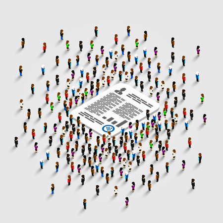 People stand around the document on white background . Vector illustrationの写真素材