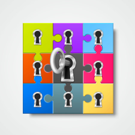 Puzzle infographics with key art. Vector illustrationのイラスト素材