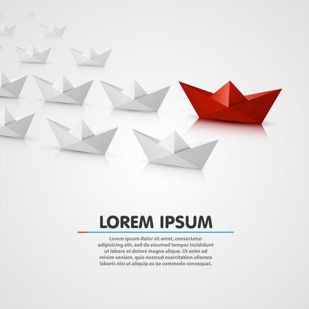 Leader paper boat different, red object. Vector illustrationのイラスト素材