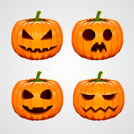 Set of halloween pumpkins, funny faces. Autumn holidays.のイラスト素材