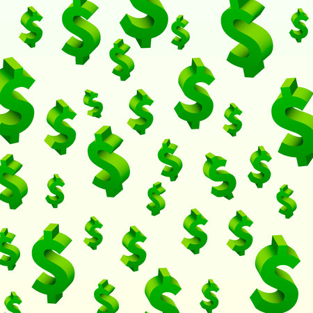 Flying dollar symbols on the gray background. Vector illustrationのイラスト素材
