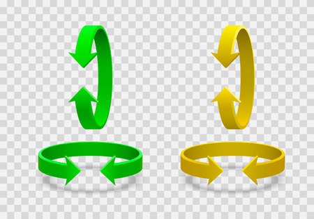 Arrow rotation 3d art info green yellow color on a transparent background. Vector illustrationの写真素材