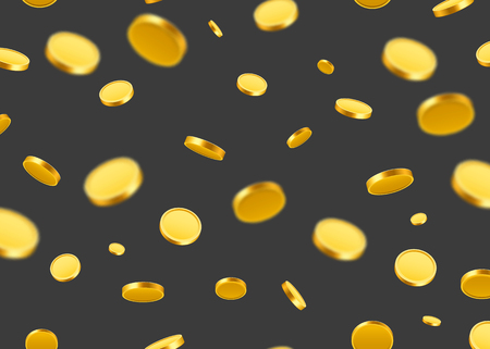 Falling coins, falling money, flying gold coins, golden rain. Jackpot or success concept.のイラスト素材