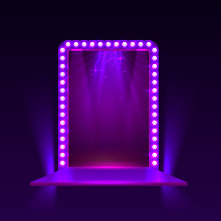 Show light podium purple background. Vector illustrationの写真素材