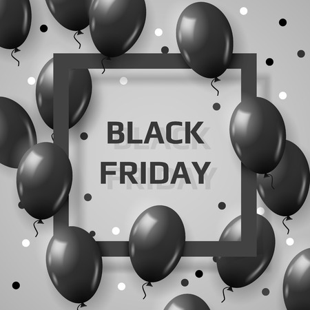 Beautiful black balloons randomly flying over the frame in gray illustration.のイラスト素材