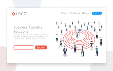 People go to the goal in the labyrinth. Vector illustrationのイラスト素材