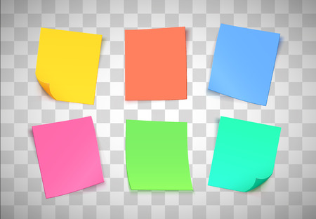 Multicolor paper notes on transparent background. Post it note. Vector illustrationのイラスト素材