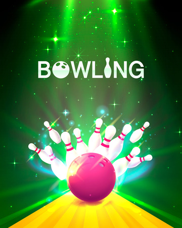 Bowling club poster with the bright background. Vector illustrationの写真素材