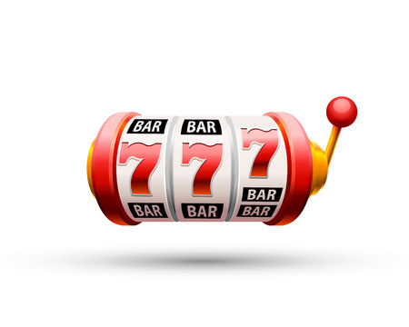Red slot machine wins the jackpot. Vector illustration isolated on white backgroundのイラスト素材