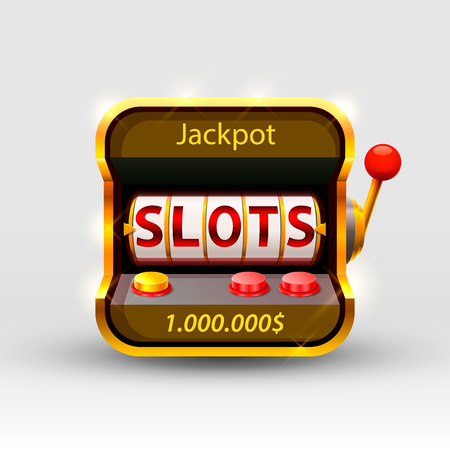 3d slots machine wins the jackpot, Isolated on white background. Vector illustrationの写真素材