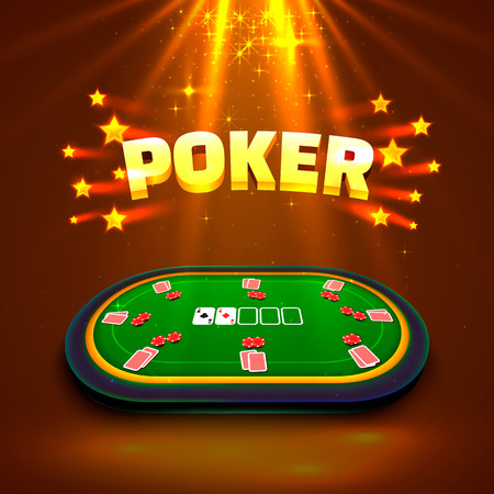 Poker table with the cards and chips on a green background. Vector illustrationのイラスト素材