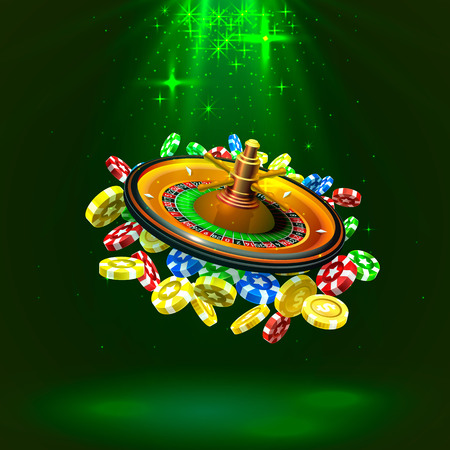 Casino roulette big win coins on the red background. Vector illustrationの写真素材