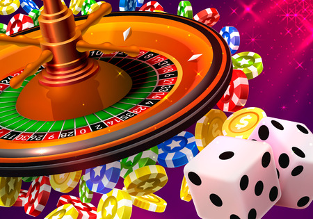 Casino roulette big win coins on the red background. Vector illustrationの写真素材