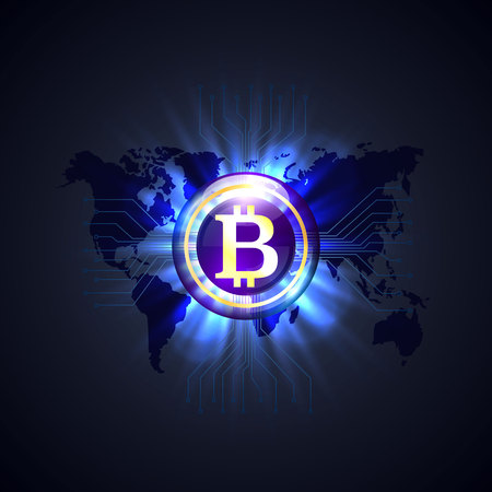 Bitcoin Network World on the black background. Vector illustrationの写真素材