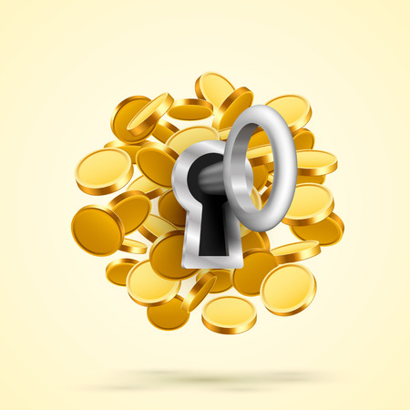 Key to the lock with coins. Vector illustrationの写真素材
