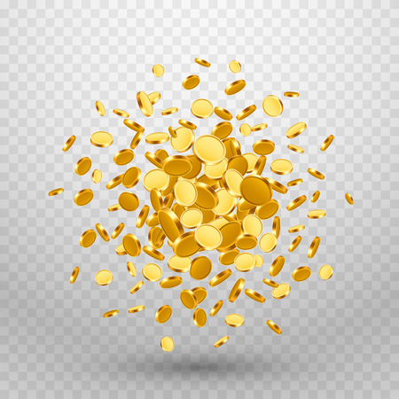 Many flying coins in the form of a ball on a transparent background. Vector illustrationの写真素材