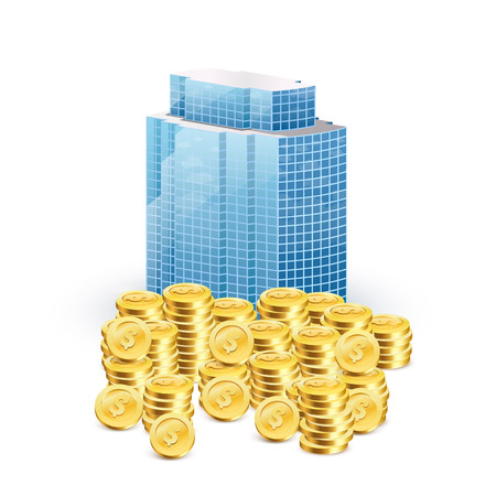 Financial real estate, gold coins and Biznec Center. Vector illustrationの写真素材
