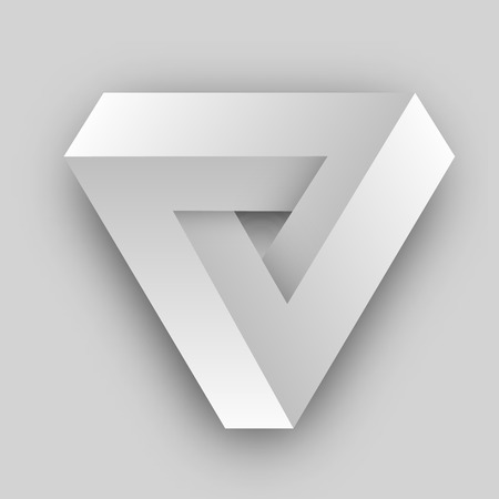White penrose triangle. Geometric 3D object optical illusion. Vector illustration.の写真素材
