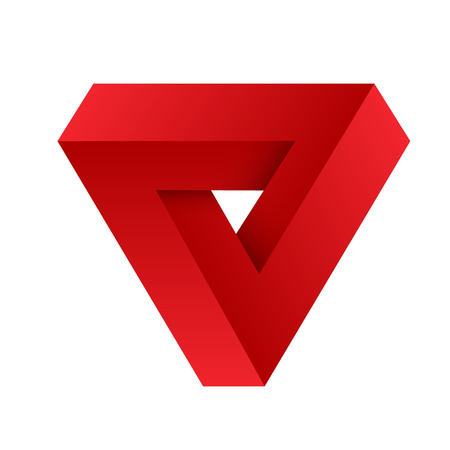 Red penrose triangle. Geometric 3D object optical illusion. Vector illustration.の写真素材