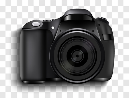 Realistic photo camera. Professional photo studio concept. Vector illustrationの写真素材