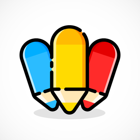 Three colorful pencil. Back to school concept. Child drawing. Vector illustration.の写真素材
