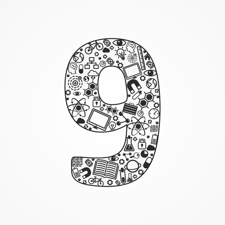 A set technology icons shaped as nine number. Vector illustrationの写真素材