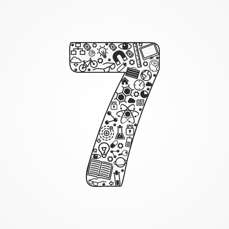 A set technology icons shaped as seven number. Vector illustration