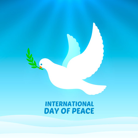 International Peace Day, Dove with olive branch. Poster cover. Vector illustrationの写真素材